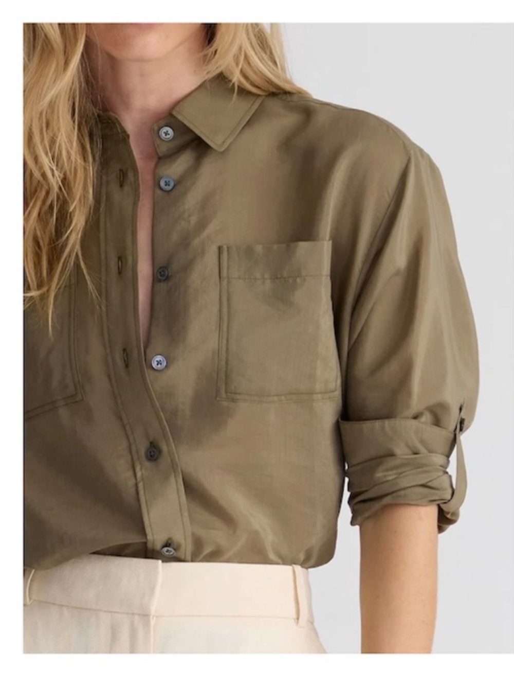 Unsubscribed  - Boyfriend Camp Shirt In Voile - Olive Size Medium